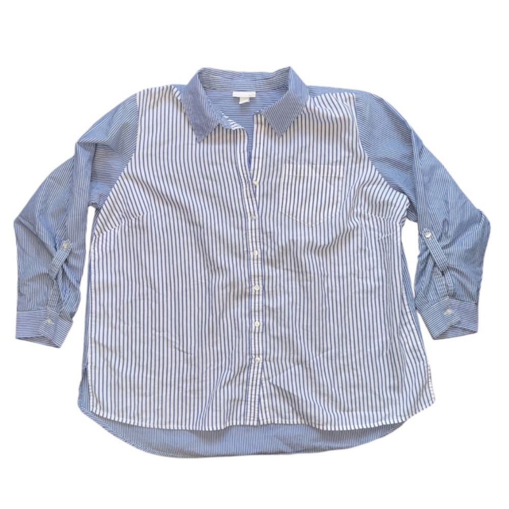 Blue and White Striped Button-Up Shirt